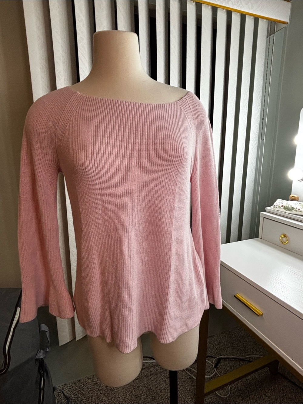 LOFT Light Pink Off-the-Shoulder Ribbed Sweater